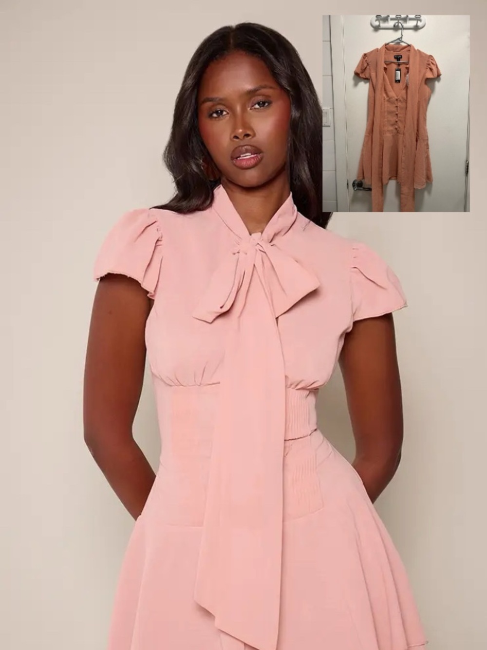PLT BLUSH CHIFFON CAP SLEEVE BOW TIE MINI SHIFT DRESS US 8